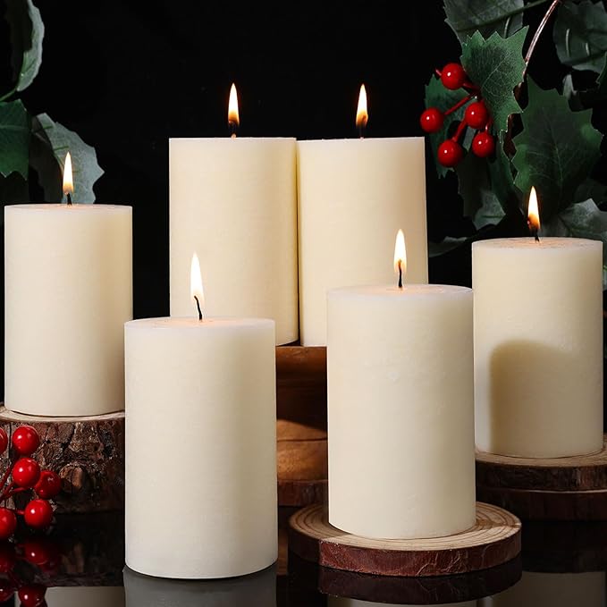 6 Pack Soy White Pillar Candles,Natural Soybean Pillar Candles,330 H Long Burning,2.8x4in Non-Toxic,Unscented,Dripless and Smokeless Rustic Hand-Poured Candles Dinner Table,for Wedding,Home