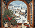 EnLvYY Paint by Numbers for Adults 16x20 Inch, DIY Acrylic Painting on Canvas, Cozy Window View of Winter Village, Candles, Pine Branches and Snow Scene, Christmas Wall Art Gift,Unframed