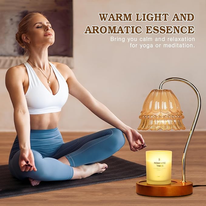 Funistree Glass Candle Warmer Lamp with Timer, Flower Candle Lamp, Birthday Gifts for Women, Mom, Female Friend, Candle Lamp Warmer Gifts, Electric Dimmable Candle Warmer, Vintage Home Decor, Amber