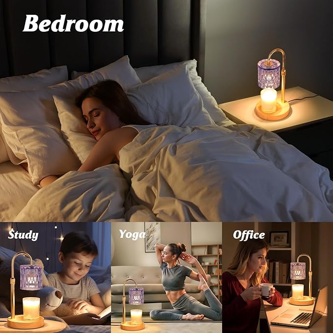 HAIDOLIANG Candle Warmer Lamp with Timer and Dimmer, Height and Brightness Adjustable,Glass Electric Wax Warmer with 2 Bulbs for Women Mom Gifts, Home Decor for Scented Jar Candles (Purple)