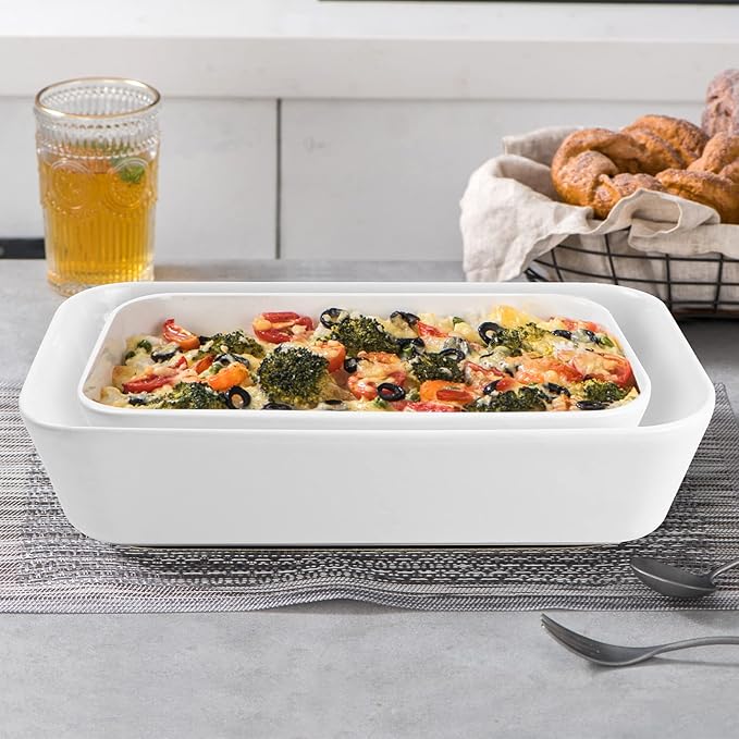 UNICASA Ceramic Oven Dishes, Set of 3 Lasagne Dishes 1000/2000/3500 ML, Rectangular Casserole Dishes, Non-Stick Reactive Glaze, White Casserole Oven