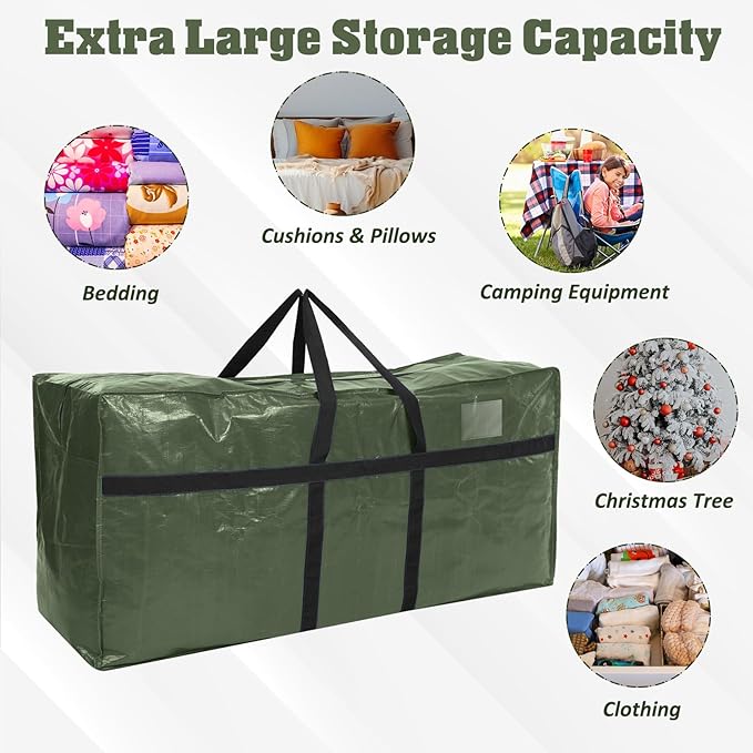 Windyun 4 Pack 168 Gallon Extra Large Moving Bags XXL Heavy Duty Storage Bag with Strong Zipper Handle Jumbo Big Tote Box Foldable for College Dorm Travel Clothes Duffle Blanket Pillow(Army Green)