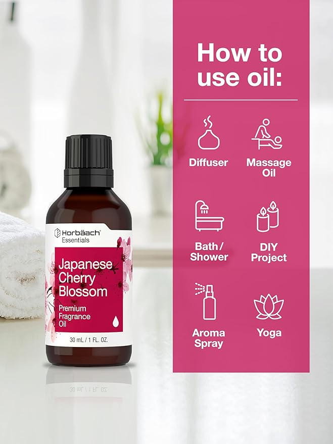 Horbäach Japanese Cherry Blossom Fragrance Oil | 1 fl oz (30ml) | Premium Grade | for Diffusers, Candle and Soap Making, Aroma Sprays, DIY Projects & More