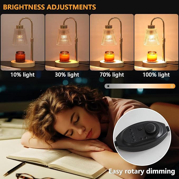 MEIXISUE Gold Candle Warmer Lamp with Timer and Dimmer,Fragrance Electric Wax Melt Warmer with 2 Bulbs,Scented Jar Lamp,Mother's Day/Birthday/Christmas Gifts for Mom/Wife,Home Decor,Adjustable Height