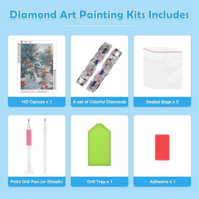 MOGTAA Christmas Diamond Art Kits for Adults, 5D Full Drill Snowman Diamond Painting Kits for Adults Beginner, DIY Winter Round Diamond Dots for Adults, Gem Art for Home Wall Decor 12 X 16 Inch