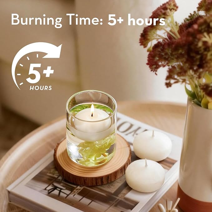 Crenovo Floating Candles Dripless, 5-6 Hour Clean Burn, 2 Inch Unscented Candles for Wedding, Party, Centerpieces, 36 Pack Water Candles Ivory Romantic Decoration