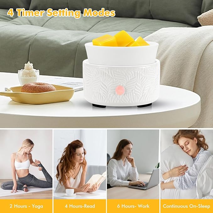 Bobolyn Candle Melts Warmer Burner - Ceramic Essential Oil 3-in-1 Wax Melter with 1 pc Silicone Dish, Timer, Auto Shut Off for Scented Wax Tarts - Aromatherapy for Home, Office, Bedroom & Gifts