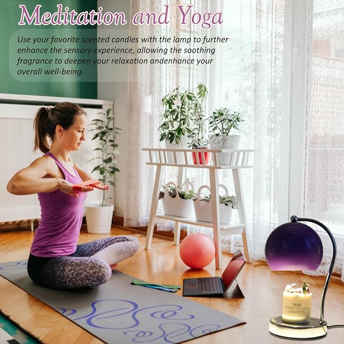 Candle Lamp Warmer, Wide Base Scented Candle Warmer with Timer and Dimmer, Adjustable Candle Melting Lattern, Home Decor Table Lamp (Purple)