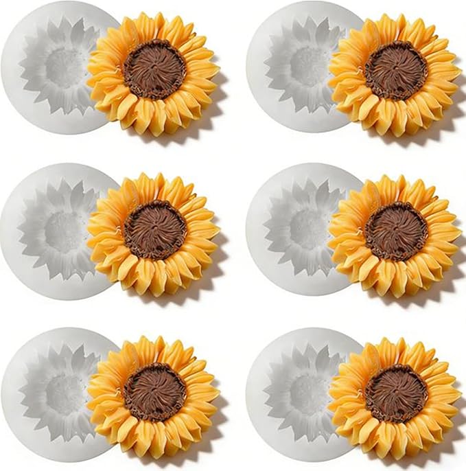 6PCS Sunflower Flower Silicone Candle Mold, Moldes para Velas,3D Flower Fondant Chocolate Cake Cupcake Topper Decoration Silicone Mold for Candles,Handmade Soaps,Bath Bombs,Lotion Bars,Resin Crafts