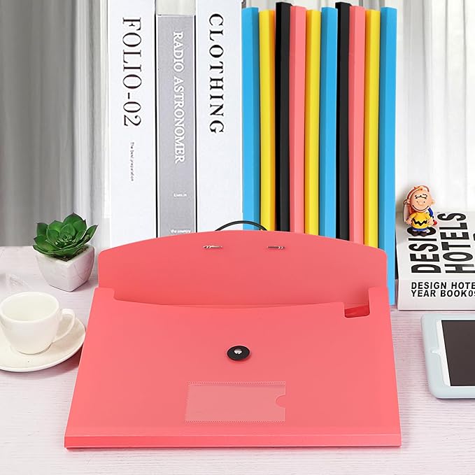 7 Pocket Accordian File Folders, Expanding File Folder A4 Letter Size Paper Portable Document Organizer-Pink