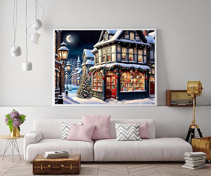 CZYWJMEI Christmas 5D Diamond Painting Kits for Adults Beginners,DIY Winter House Shop Diamond Art Kits,Full Round Drill Diamond Dot Gem Art Kits,Home Wall Decor 16x12nch