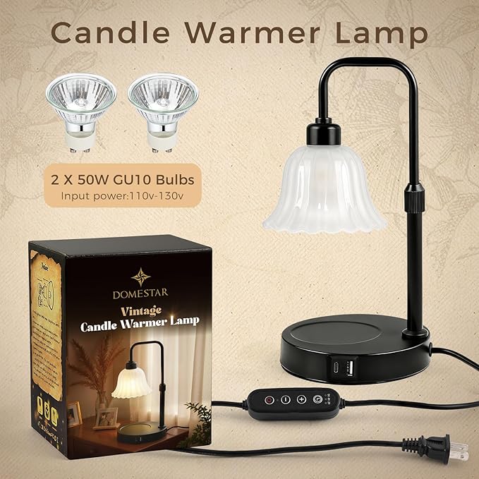 DomeStar Flower Candle Warmer Lamp, Adjustable Height Wax Melting Unique Lamp with Timer & Dimmer, Vintage Bedroom Decor for Scented Jar Candles - Ideal for Housewarming Birthday Valentine's Day Gifts