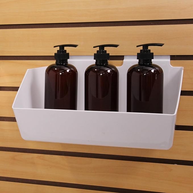 SSWBasics Slat Wall Accessory - Set of 2, 12 x 5 ½ x 9 ½ Inch White Plastic Slatwall Bins - Durable and Versatile Slat Wall Accessories for Organized Storage Solutions