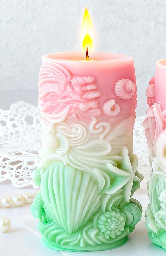 Ocean Animal Cylinder Candle & Resin Mold - Resin Casting Silicone Molds for Home Decor & Candle Making Wave Spiral Mold