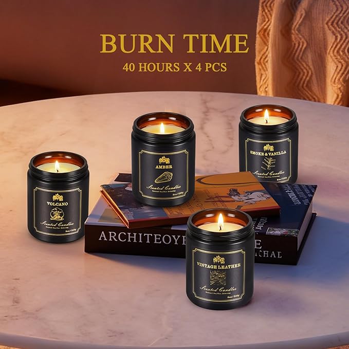 Scented Candles for Men, 4-Pack Candles for Home Scented,Candle Set Scented Candles for Home The Masculine Men Candle Perfect for Boyfriend Father Aromatherapy Gift