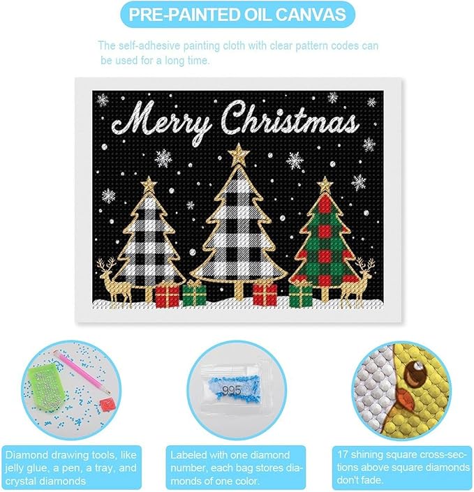 AIVKIEJK Diamond Painting Kits for Adults - Merry Christmas Tree Holiday Painting DIY 5D Full Drill Diamond Dots Paintings with Diamonds Gem Art and Crafts Home Decor 12"x16"