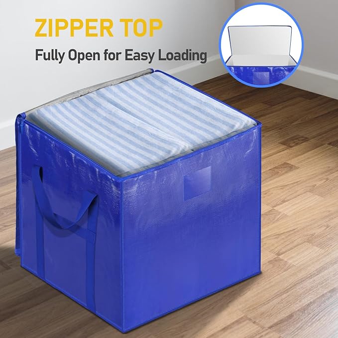 TICONN 4 Pack Extra Large Moving Bags with Zippers & Carrying Handles, Heavy-Duty Storage Tote Moving Boxes for Space Saving (4 PK, 75 Gallon)