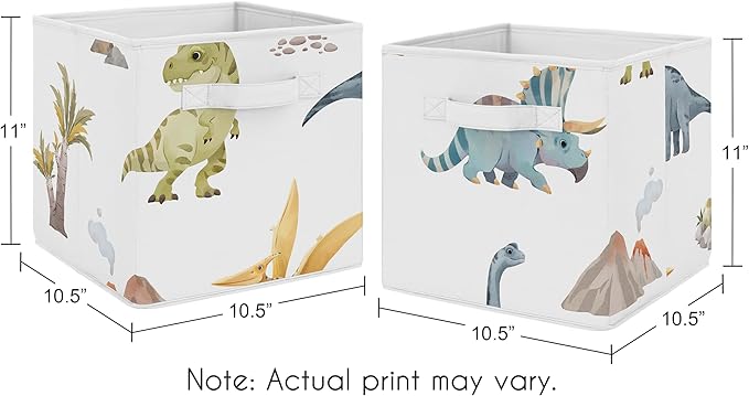 Sweet Jojo Designs Set of 2 Collapsible Fabric Storage Cubes (Watercolor Dinosaur Dino) for Boys, Baby, Kids, Childrens Foldable Bins Organizer Boxes Toys (Blue & Green, Modern Dinosaurs, Jurassic)