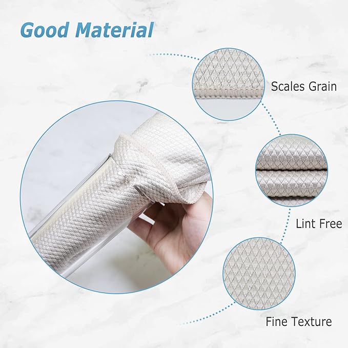Choicy Microfiber Cleaning Cloth Reusable Cleaning Cloths Cleaning Rags 10Pcs 12×16inch Lint Free Dish Cloths No Odor Fish Scale Microfiber Towels for Cars Glass Windows Mirrors Kitchen (Beige)