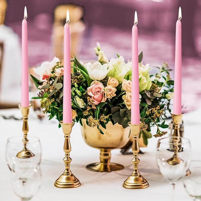 KONNI 0.87×10 Inch Pink Taper Candles, Unscented and Smokeless Tall Candlesticks, 10 Pack Tapered Candles with Cotton Wicks, Long Burning, Ideal for Weddings, Dinner Parties, and Home Décor