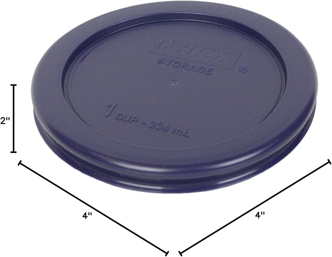 Pyrex 7202 1-Cup Glass Bowl & 7202-PC Dark Blue Lid (4-Pack) - Made in USA