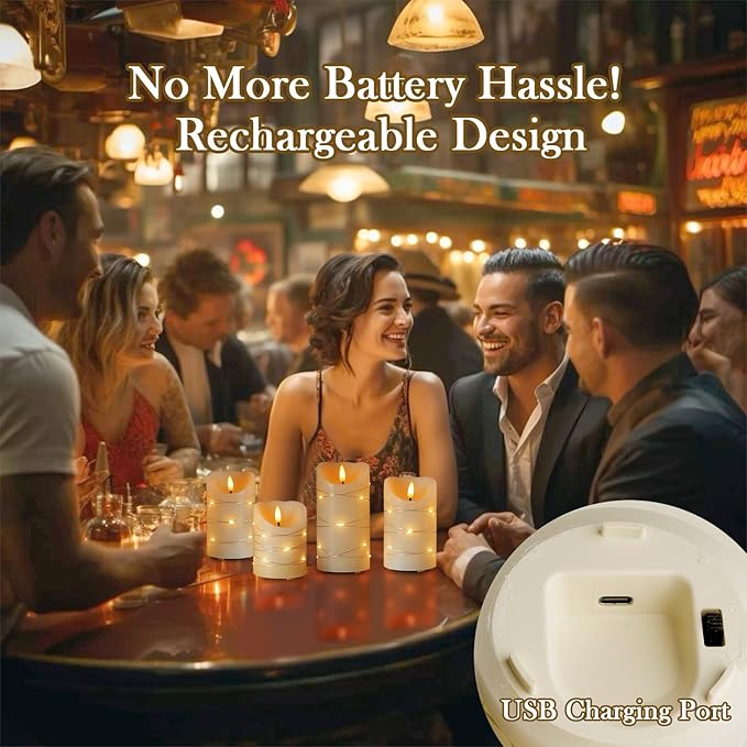 Rechargeable Flameless LED Candles,Flickering Candles with Remote Control & Timer Embedded Fairy String Lights,Real Wax,4" 5" 6" Set of 3 for Valentine's Day,Table Centerpiece Decorations,Home Decor