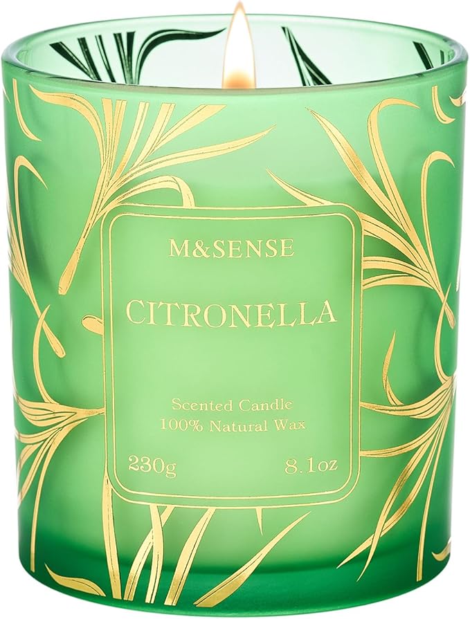 M&SENSE Citronella Candles Outdoor, 42 Hours Burn Natural Citronella Oil Soy Candle for Patio Camping, 8.1oz Long Lasting Lemongrass Summer Candles for Indoor Home Scented