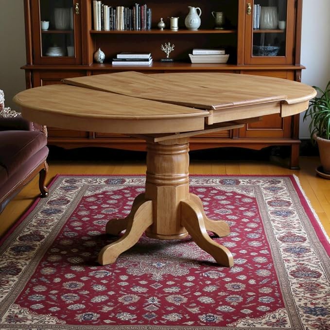 Furnifact Oval Dining Table – Extendable Round Pedestal Kitchen Table with Solid Wood Construction, Perfect for Dining Room, Classic Oak Finish