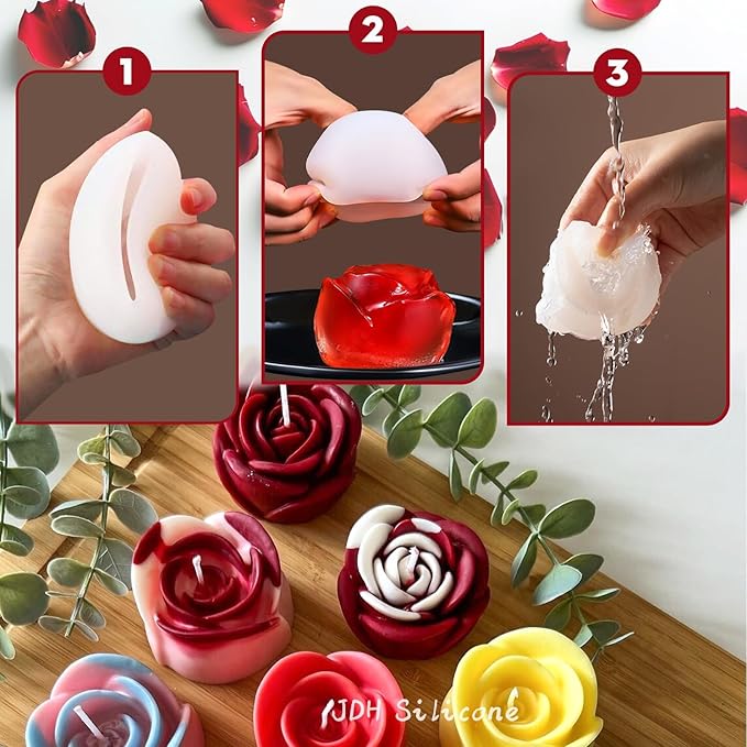3 PCS Rose Silicone Molds Soap 3D Flower Mold Candle Mold Clay Resin Molds for DIY Handmade Soaps, Candle Gifts, Resin Crafts, Ice Cubes, Chocolate and Home Decorations