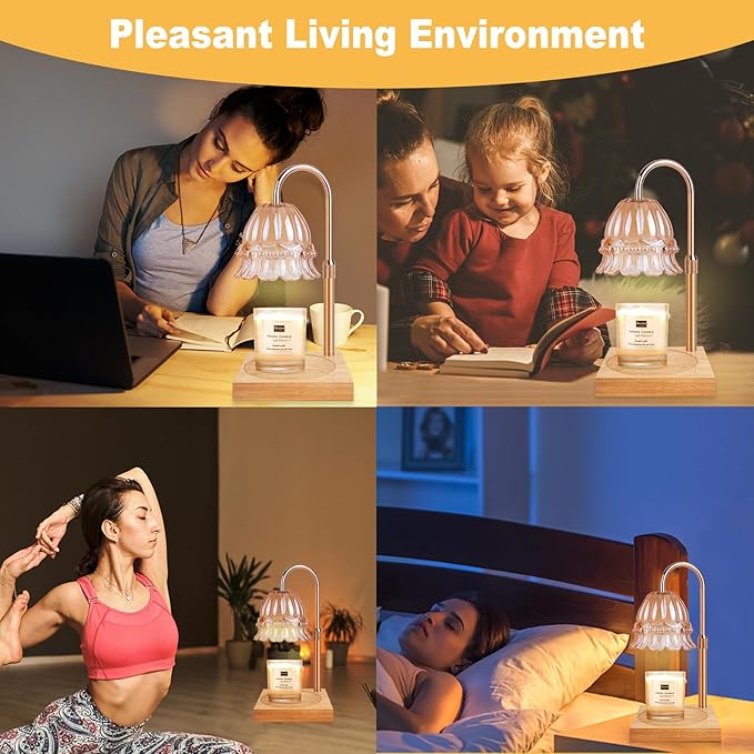 Flower Candle Warmer Lamp Adjustable Height, Candle Warmer Light with Timer & Dimmer, Compatible with Jar Scented Candles, Wax Melt Warmer with 3 Bulbs for Home Decor