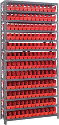 Quantum Storage Systems 1275-100RD Solid Heavy Duty 13 Shelves 144 Economy Red Bins 75" H x 36" W x 12" D