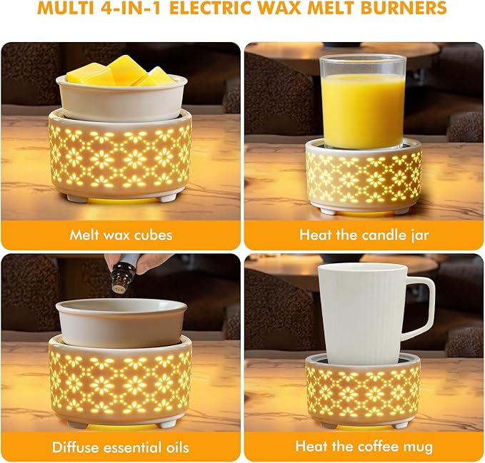 EQUSUPRO Ceramic Wax Warmer Candle Warmer- Wax Warmer for Scented Wax, Electric Wax Melt Warmer Fragrance Wax Melter Wax Burner for Home and Office Decor & Gifts (Aurora Petal Pattern)