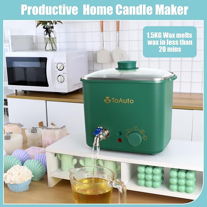TOAUTO 8Lbs Green Wax Melter for Candle Making - DIY Electric Candle Wax Melting Pot with Quick Pour Valve & Temperature Controller for Candle Craft Maker Beginner AC 120V