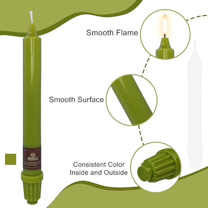 Green Taper Candles Unscented Candles Set of 4 Tapered Candles 8 inch Tall Candle Ideal as Dinner Candles Smokeless Long Burning Candlesticks for Weddings Dinner Party Home Decor