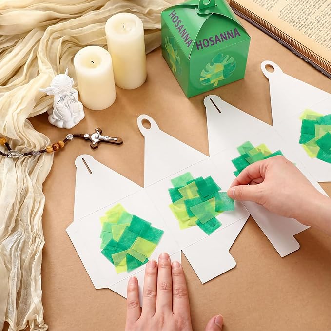 Simgoing 12 Sets Palm Sunday Crafts with LED Candles Easter Palm Tissue Paper Lanterns Craft Kits Sunday School Decorations DIY Religious Holy Week Hanging Ornament for Easter Party Activities