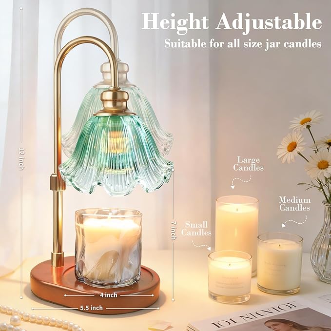 Candle Warmer Lamp with Timer: Birthday Gifts for Women, House Warming Gifts New Home Decor – Height Adjustable Candle Lamp for Mom, Anniversary - Walnut Solid Wood Base, with 2 Bulbs
