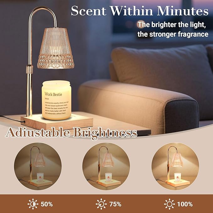 Candle Warmer Lamp, Adjustable Height & Dimmable, Candles with Timer, 2H/4H/8H Auto Off, Safe Flameless Night Light for Home Decor, Bedroom, Office, Christmas Birthday Gift for Women & Men