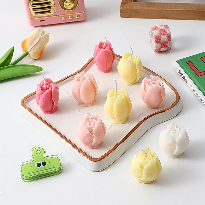 2Pcs Tulip Silicone Candle Flower Wax Mold Silicone for Candles Resin Making Molds Moldes De Silicona para Hacer Velas Artesanales De Silicona,for Making Mothers Day Gifts for Mom Daughter