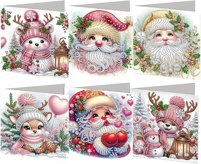 6PCS Christmas DIY Art Greeting Cards Congratulations Cards & Gifts – DIY 5D Diamond Painting Kit, Sparkling Crystal Rhinestone Art, Handmade Home Decor & Gift