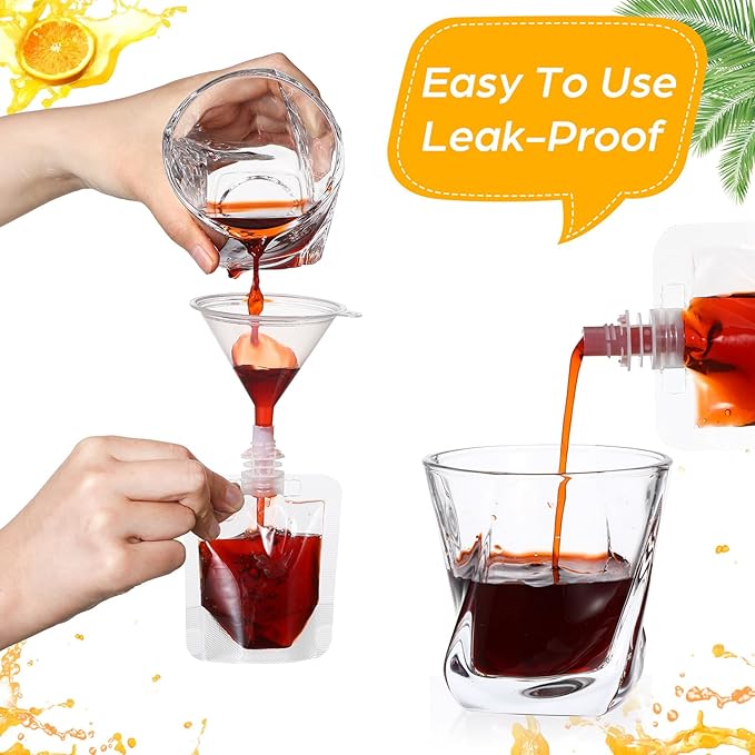 400 Pcs Plastic Pouches Bulk Clear Juice Bags Squeeze Pouches Plastic Leak Proof Bags with Funnel for Party Favors (1.7 oz)