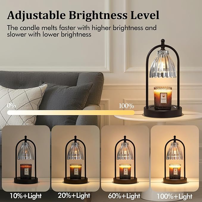 GyroVu Candle Warmer Lamp, Electric Candle Warmer with Timer & Dimmer with Vintage Glass Shade, Gifts for Mom Christmas Birthday Women, House Warming New Home Bedroom Decor