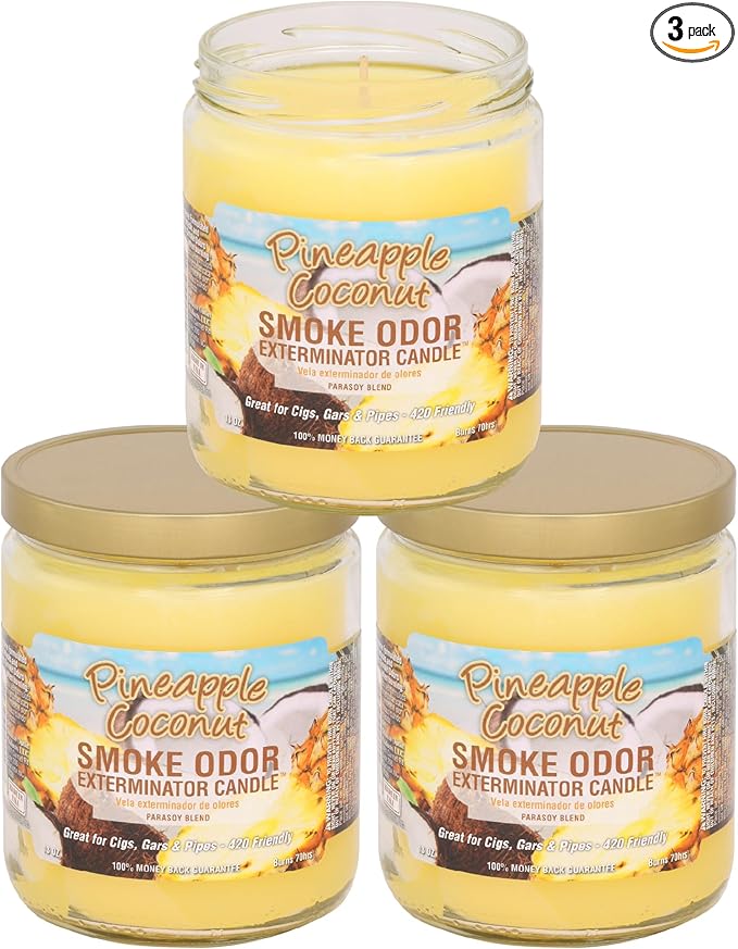 Smoke Odor Exterminator 13 oz Jar Candles Pineapple & Coconut, (3)