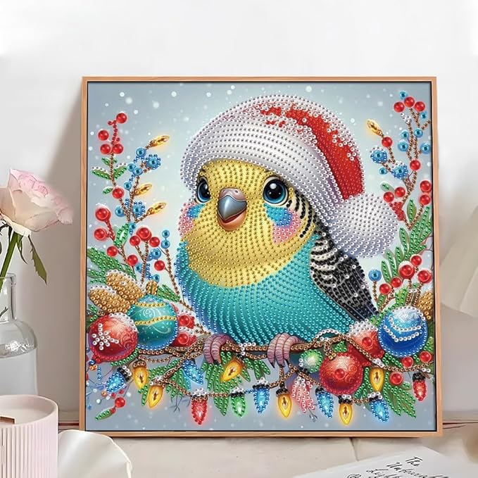 Antor Christmas Diamond Painting Bird on Decorated Branch, 5D DIY Special Shaped Diamond Art Kits for Adults Beginners, Crystal Rhinestones Holiday Winter Canvas, Christmas Home Wall Decor Crafts Gift