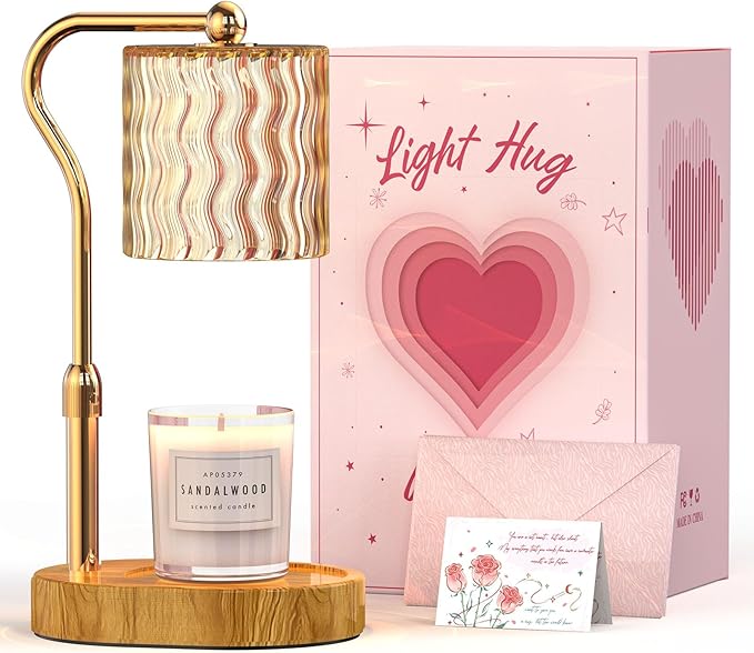 Candle Warmer Lamp with Timer Dimmable Mom Gifts, Adjustable Height Wax Warmer Lamp for Scented Candles Home Appliances White Elephant Gifts for Sister Friend (Ripple)