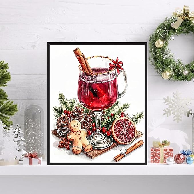 VIGEGU Christma 5D Diamond Painting Kits for Adults,Wine Diamond Art kit for Beginners,DIY Full Round Drill Diamond Dots with Gem Art Crafts for Home Wall Decor 12 x16 Inch