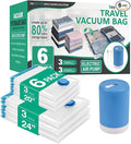Cozy Essential Travel Vacuum Storage Bags with Rechargeable Cordless USB Pump, Space Saver Bags for Luggage, Suitcase, Carry-On, for Clothes, Blankets, Bedding & Seasonal Storage,6 Combo