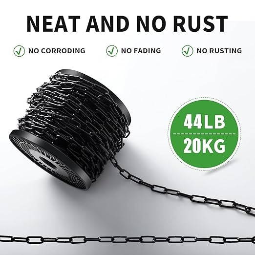 50 ft 1/12" Metal Hanging Chains Fixture Chain Decorative Black Chain Light Duty Chain Utility Chains for Hanging Plants, Basket, Light Fixture, Chandelier, Lamp (2mm 50ft)