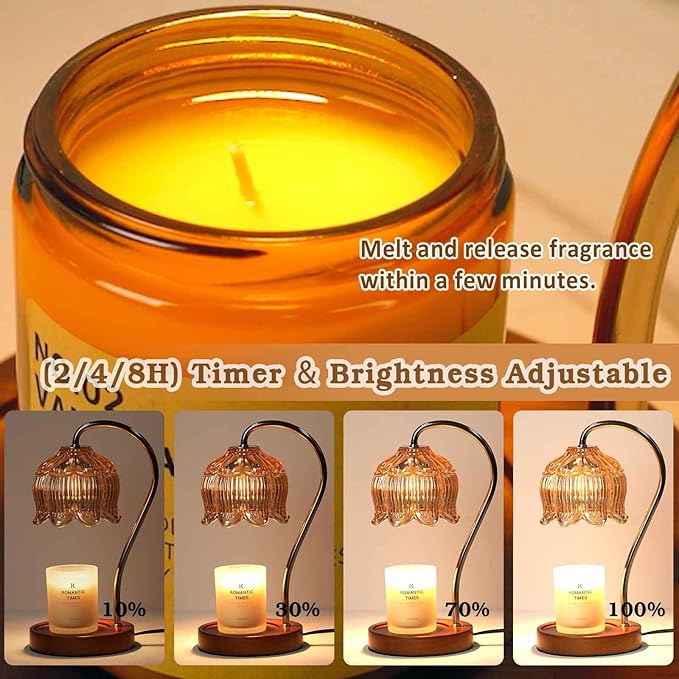 Funistree Flower Candle Warmer Lamp with Timer, Dimmable Candle Lamp Warmer, Mothers Day Birthday Gift for Women Her Mom, House Warming for New Home Decor, Lotus Wax Warmer for Yankee Candles