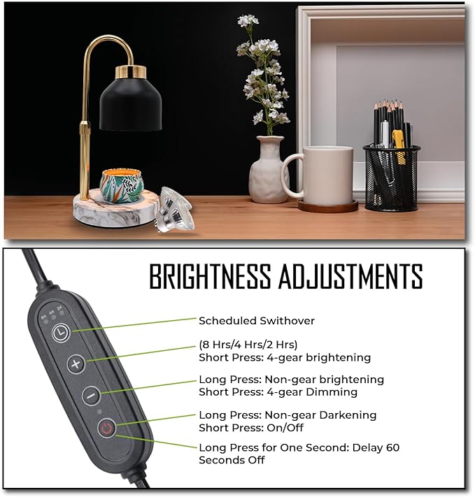Candle Warmer Lamp with Timer & Dimmer | Adjustable Height & Brightness | Includes 2 Extra Bulbs | Wax Warmer Lamp | Christmas, Birthday & House Warming Gifts for Women, Mom for Jar Candles