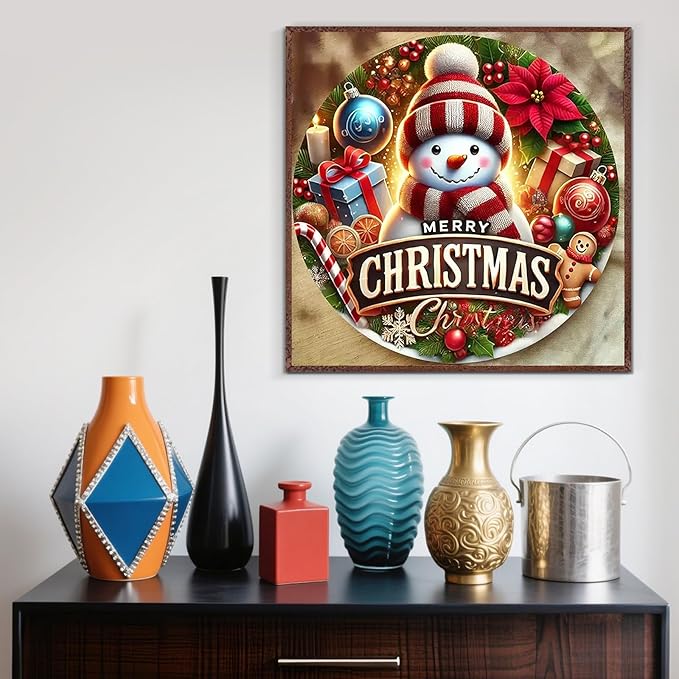 Christmas Snowman Holly Ball Diamond Painting Kits for Adults,5D Diamond Art Kits for Adults Beginners,DIY Full Round Drill Diamond Dot Painting Gem Art Kits for Adult,Home Wall Decor 13.8x13.8 Inch